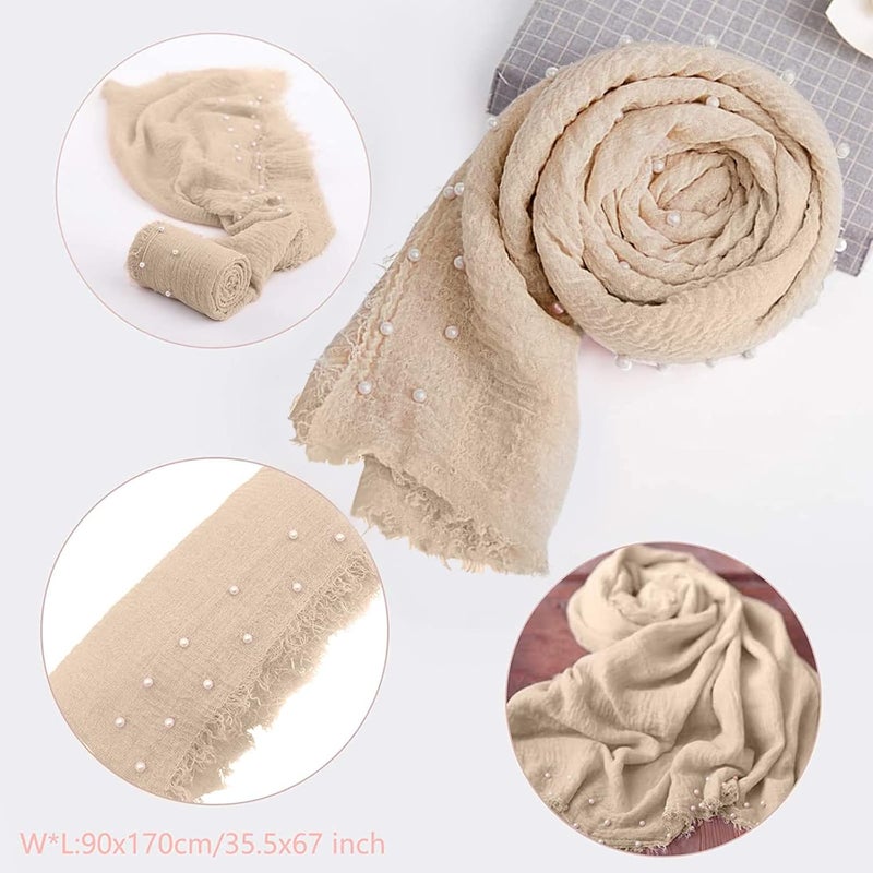 SPOKKI 2 PCS Baby Props Photography Wrap Kit, Newborn Photography Props, Handmade Pearl Wrap Blanket for Baby Photo Props with Pearl Headband, 35.5 X 67 inch Newborn Outfits for Photography (Beige) - Image 2